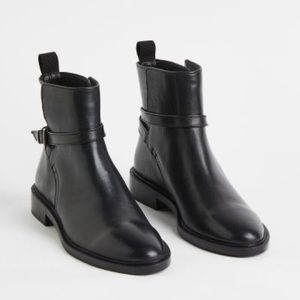 H&M black leather buckle boots